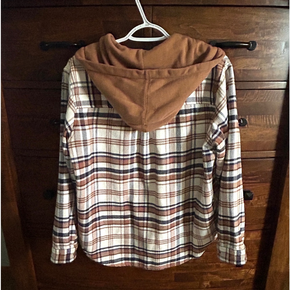 AE Women’s American Eagle Hooded Flannel Button Down Shirt XS EUC - Picture 3 of 9